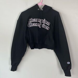 Champion black cropped hoodie sweatshirt women size small NWT
